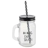 Банка с ручкой и крышкой для коктейлей My mug don’t touch (стекло) (450 мл)