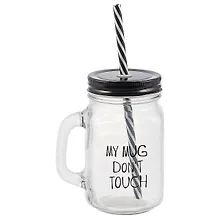 Банка с ручкой и крышкой для коктейлей My mug don’t touch (стекло) (450 мл)