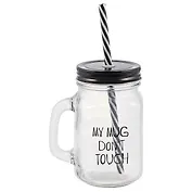 Банка с ручкой и крышкой для коктейлей My mug don’t touch (стекло) (450 мл)
