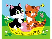 Холст с красками. Котята в корзине, 20х25 см
