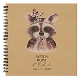 Скетчбук 190*190 30л "DRAFT and CRAFT. Cute racoon", 180г/м2, обложка крафт картон, евроспираль