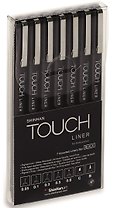 Ручки капиллярные  TOUCH Liner, черный, 7 штук (0.05/0.1/0.3/0.5/0.8, долото, кисть)