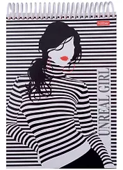 Блокнот А5 160л нелин. "Удивительные девушки" трехцв.тонир.блок, пласт.спираль, мел.картон, УФ-лак