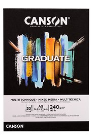 Альбом для смешанных техник А5 20л "Graduate BLACK" 240г/м2, склейка с одной стороны, черная бумага, Canson