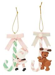 Набор новогодних подвесных украшений Пряничные карамельки с фигуркой (2шт) (пластик) (ПВХ бокс) (7х12) (12-07253CR-7)