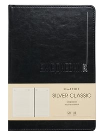 Ежедневник недатированный «Silver classic» А5, чёрный, 128 листов, экокожа, Listoff