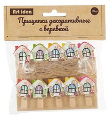 Прищепки декоративные с веревкой "Домики", 10 штук