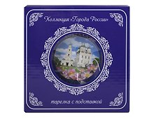 Тарелка декоративная с подставкой Кремль и Лотосы (фарфор) (15см) (Астрахань) (15-K6-82-3)
