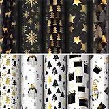 Бумага упаковочная 70*100см "Black.Gold.Whitel" НГ,инд.уп., ассорти
