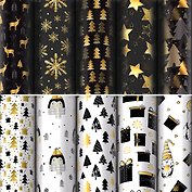 Бумага упаковочная 70*100см "Black.Gold.Whitel" НГ,инд.уп., ассорти