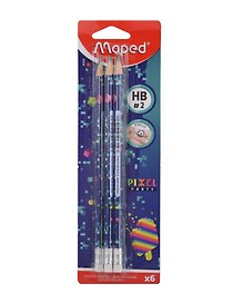 Карандаши чернографитные с ластиком «Pixel Party», Maped, HB, 6 штук
