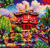 Набор для творчества, Рыжий Кот Алмазная мозаика  (блест.), Красивая пагода 20х20см, 28цв AS20044