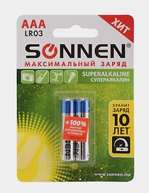 Комплект батареек 2 штуки, SONNEN «Super Alkaline», AAA, LR03, 24А, алкалиновые, мизинчиковые
