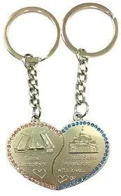 Брелок мет.сердце "Исаакий-Медный-Спас-Мосты" цв.хром матовый