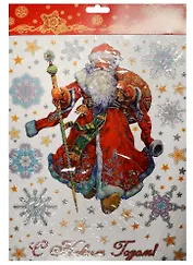 Новогоднее оконное украшение Дед Мороз в красном кафтане (30х38)