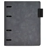Папка-обложка для тетради со сменными блоками А5+ "ХАРД ТЁМНО-СЕРЫЙ" кожзам., интегр.переплет, 4 кольца, блинт.тиснение, инд.уп.