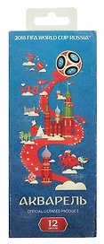 Краски 12 цветов, акварельн. Медов., полусухие ЧМ ПО ФУТБОЛУ 2018 без кисти, в пенале KKa_12030