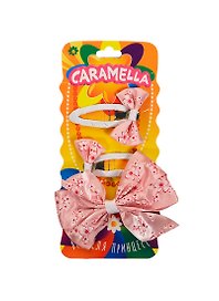 Набор аксессуаров д/волос (23971) (2 клипа-бантика+1 резинка) (роз.) (Caramella) (упаковка)