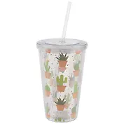 Стакан пластиковый с трубочкой Кактусы (500 мл) (12-06646-41245)
