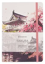 Книга для записей А5 80л лин. "Sakura. Karahafu" кожзам, с резинкой, тиснение фольгой