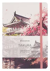 Книга для записей А5 80л лин. "Sakura. Karahafu" кожзам, с резинкой, тиснение фольгой