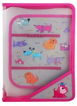 Папка для труда А4 "Собачки" пластиковая, молния с 3х сторон, внутр.блок для канц.принадлежностей