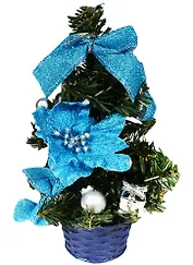 Елка искусственная с голубыми цветами (20см)