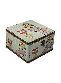 Шкатулка с замком Совы с кожаными вставками (19х19)