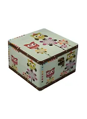 Шкатулка с замком Совы с кожаными вставками (19х19)