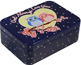 Шкатулка Совы темно-синяя (металл)