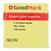 Блок бумаги 76*76 самоклеящийся желтый неон 100л, GoodMark - 1