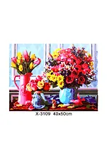 Набор д/творчества Рыжий кот Палитра Холст с красками 40х50см Яркие букеты Х-3109