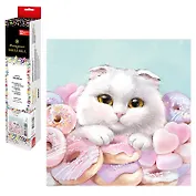 Набор для творчества. Алмазная мозаика Phoenix plus "Кот с пончиками", 30 х 30 см