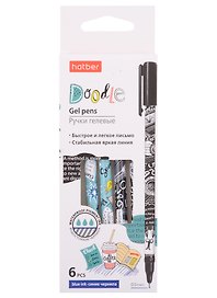 Ручки гелевые Hatber, Doodles, синие 0,5 мм 6 штук, в ассортименте