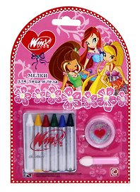 Мелки для тела 06цв с блестками, аппликатор, блистер, WINX