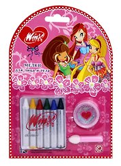 Мелки для тела 06цв с блестками, аппликатор, блистер, WINX