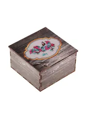 Шкатулка дерево Цветы и бабочки (10х10х5,5) (1233599)