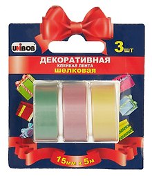 Клейкая лента шёлковая декоративная, 15 х 500 мм, 3 штуки