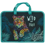 Папка для тетрадей А4 "Цветной леопард" 34*24,5*3см пластик, молния, текст.ручки, расширение