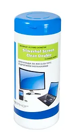 Салфетки влажные 50шт + салфетки сухие 50шт "SCREEN CLEAN DOUBLE" для экранов и мониторов, в тубе, Silwerhof