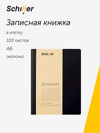 Записная книжка А6, 100 листов в клетку, черный, сшивка, Schiller
