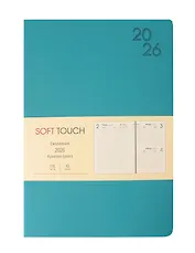 Ежедневник дат. 2026г. А5 176л "SOFT TOUCH" бирюзовый, интегр.переплет, иск.кожа, тонир.блок, скругл.углы, цв.торец, ляссе, инд.уп