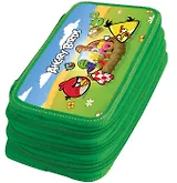 Пенал школьный 3отд. "ANGRY BIRDS" 19*11,5*6,5см, прямоугольный, c наполнением (32 предметов), зеленый, Angry birds