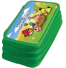 Пенал школьный 3отд. "ANGRY BIRDS" 19*11,5*6,5см, прямоугольный, c наполнением (32 предметов), зеленый, Angry birds