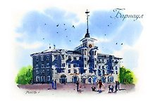 Открытка Барнаул Дом под шпилем