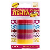 Клейкая лента , Action, декоративный,12мм*10м*5шт, в блистере