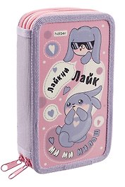 Пенал «Зайчонок», 2 отделения, молния, глянцевый ламинированный, с таблицей умножения, 19х11 см, Hatber