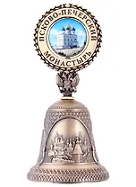 Колокольчик металлический 3-вида рельефная вставка цветная "Псков. Собор - Часовня + Памятник" цвет бронза