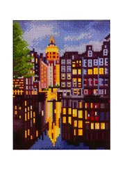Алмазная мозаика ТМ Рыжий Кот 22х32см с подрамником с полным заполнением (класс.) (22 цв.) ВЕЧЕРНИЙ ГОРОД У ВОДЫ (Арт. AC22086)