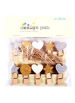 Прищепки декоративные с веревкой 10 шт. Блеск